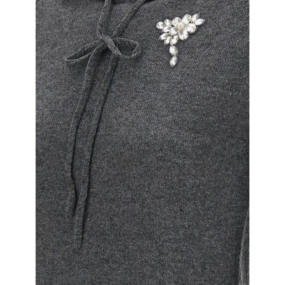 Simone Rocha Women Simone Rocha Knitted Hoodie In Pure Cashmere With Rhinestones - Picture 4 of 4